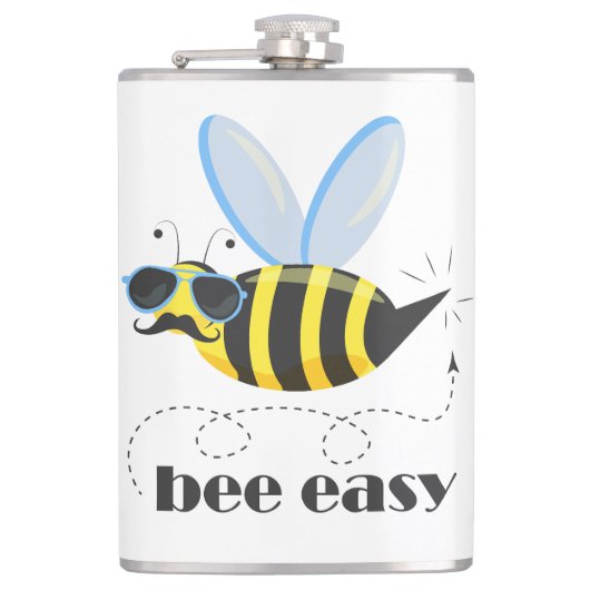Bijenkarakter met snor zonnebril Bee Easy Heupfles (Voorkant)