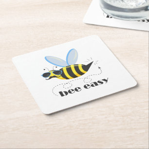 Bijenkarakter met snor zonnebril Bee Easy Kartonnen Onderzetters