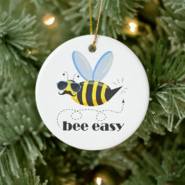 Bijenkarakter met snor zonnebril Bee Easy Keramisch Ornament