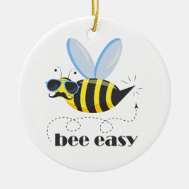 Bijenkarakter met snor zonnebril Bee Easy Keramisch Ornament