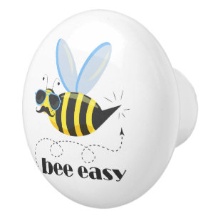 Bijenkarakter met snor zonnebril Bee Easy Keramische Knop