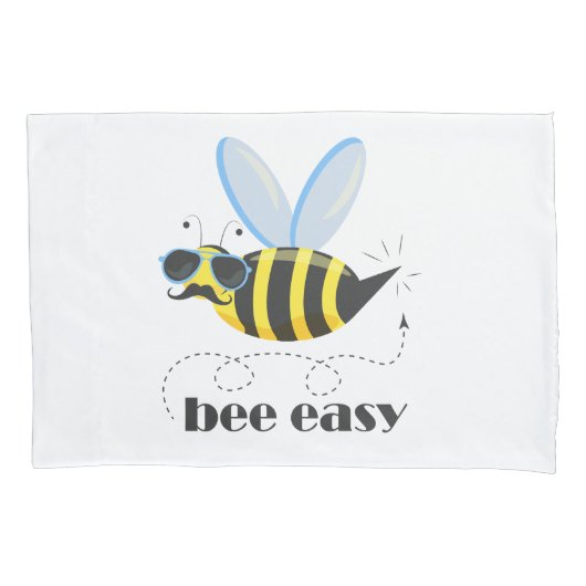 Bijenkarakter met snor zonnebril Bee Easy Kussensloop (Voorkant-Links)