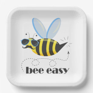 Bijenkarakter met snor zonnebril Bee Easy Papieren Bordje