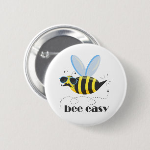 Bijenkarakter met snor zonnebril Bee Easy Ronde Button 5,7 Cm