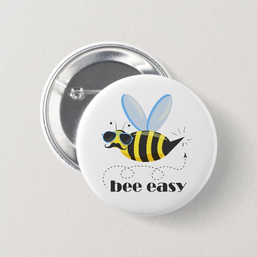 Bijenkarakter met snor zonnebril Bee Easy Ronde Button 5,7 Cm (Voorkant /achterkant)