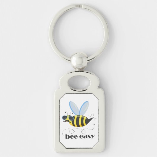 Bijenkarakter met snor zonnebril Bee Easy Sleutelhanger (Voorkant)