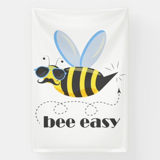 Bijenkarakter met snor zonnebril Bee Easy Spandoek (Verticaal)