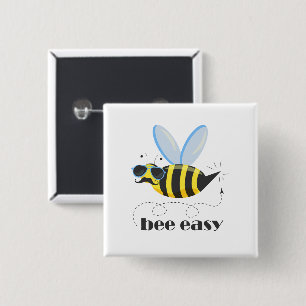 Bijenkarakter met snor zonnebril Bee Easy Vierkante Button 5,1 Cm
