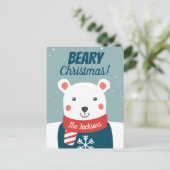 Bijenkerstmis met cartoon polair beer briefkaart (Staand voorkant)