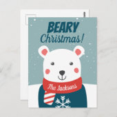 Bijenkerstmis met cartoon polair beer briefkaart (Voorkant / Achterkant)