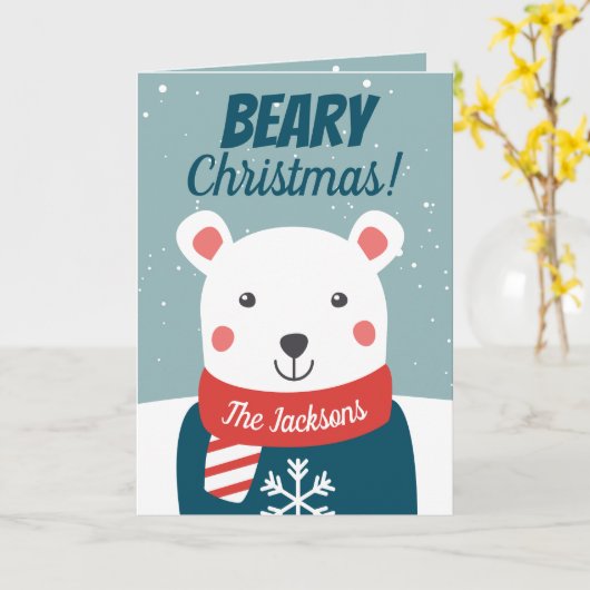 Bijenkerstmis met cartoon polair beer kaart (Gele Bloem)