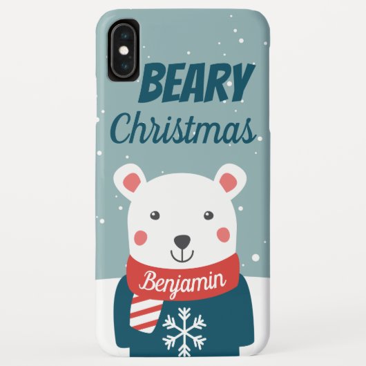 Bijenkerstmis met cartoon polair beer met naam Case-Mate iPhone case (Achterkant)