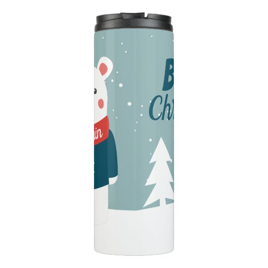 Bijenkerstmis met cartoon wit poolbeer thermosbeker (Achterkant)