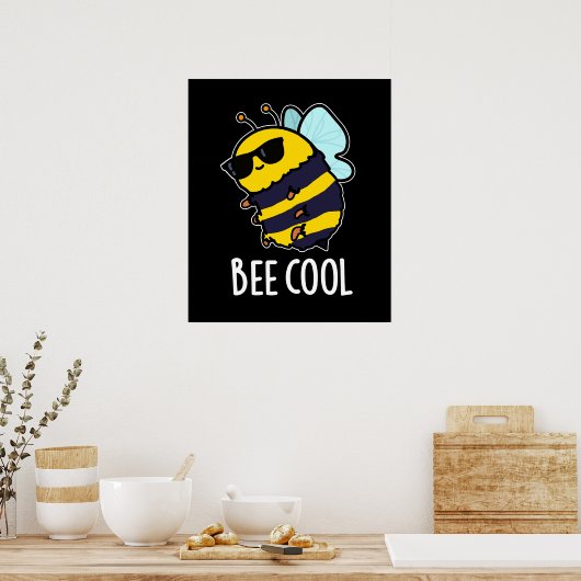 Bijenkool Funny Insect Bee Pun Dark BG Poster (Keuken)