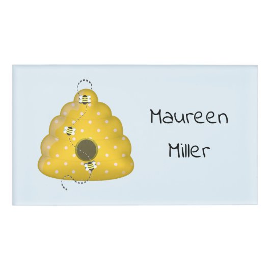 Bijenkool met bijenkast Rechthoekig Naambadge (Voorkant)