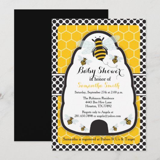 Bijenkorf Baby shower/Verjaardagsuitnodiging Kaart (Voorkant / Achterkant)