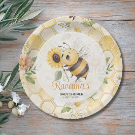 Bijenkorf Bloem Bij Aangepaste Naam Baby Shower Papieren Bordje
