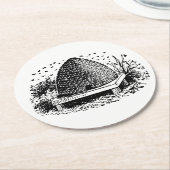 Bijenkorf en Bijen #1 Heraldische Antiek Ronde Kartonnen Onderzetter (Gebogen)