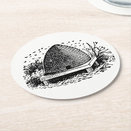 Bijenkorf en Bijen #1 Heraldische Antiek Ronde Kartonnen Onderzetter (Gebogen)