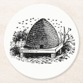 Bijenkorf en Bijen #1 Heraldische Antiek Ronde Kartonnen Onderzetter (Voorkant)