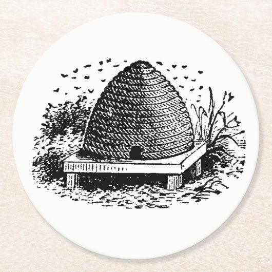 Bijenkorf en Bijen #1 Heraldische Antiek Ronde Kartonnen Onderzetter (Voorkant)