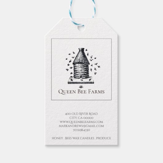 Bijenkorf en bijen Boerderij Cadeaulabel (Voorkant)