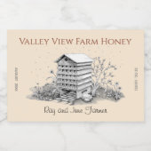  bijenkorf en bijen geïllustreerd als Goldenrod Voedselcontainer Etiket (Enkel label)