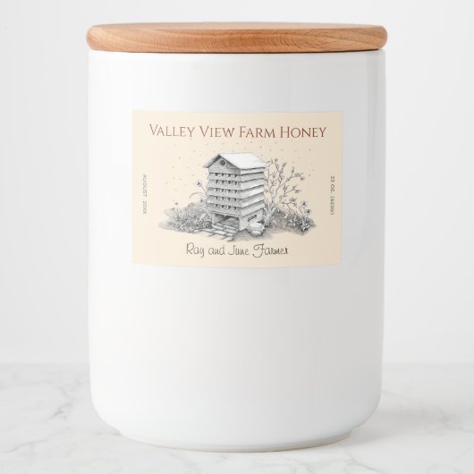  bijenkorf en bijen geïllustreerd als Goldenrod Voedselcontainer Etiket (Voorkant)