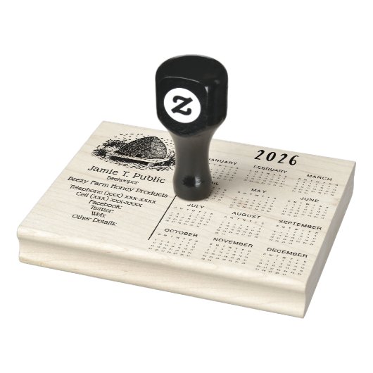 Bijenkorf en bijen & jaarkalender 2026 rubberstempel (Stempel)