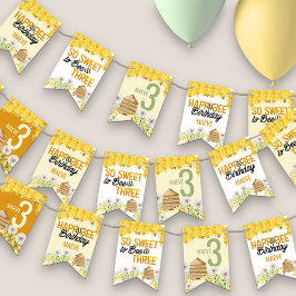 Bijenkorf en honingraat 3e verjaardag vlaggetjes