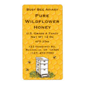 Bijenkorf en honingraat gepersonaliseerde bijensta etiket (Voorkant)