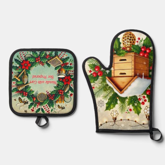 Bijenkorf en Kerst Oven Mitt & Pot Holder Set (Voorkant)