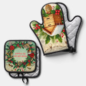 Bijenkorf en Kerst Oven Mitt & Pot Holder Set (Voorkant / Achterkant)