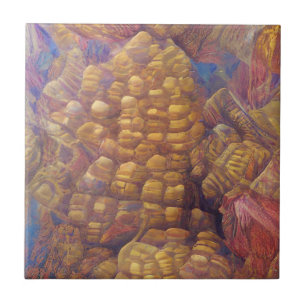 Bijenkorf gouden berg abstracte digitale kunst tegeltje