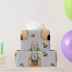 Bijenkorf met blauwe bloem en bijen cadeaupapier
