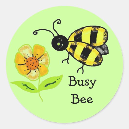 Bijenkorf met Gele Bloem Ronde Sticker (Voorkant)