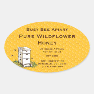 Bijenkorf met Honingraat Achtergrond Custom Ovale Sticker