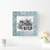  bijenkorf op blauw Damasje Vierkante Klok (Huis)