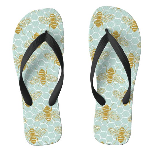 Bijenkorf Teal en Bijen Teenslippers (Voetbed)