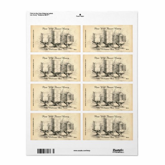  bijenkorven Honingkarretje Etiket (Full Sheet)