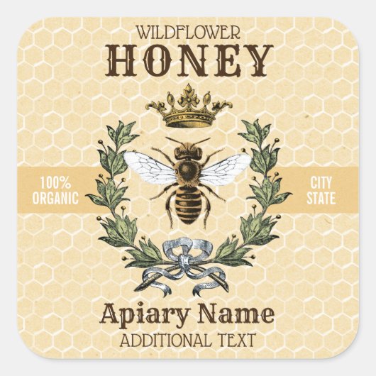 Bijenkrans en kroonhoningkruik 3 SQUARE Vierkante Sticker (Voorkant)