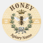 Bijenkrans en kroonhoningkruik ronde sticker (Voorkant)