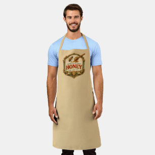 Bijenlabel vintage honingkam bijenhouder beige schort