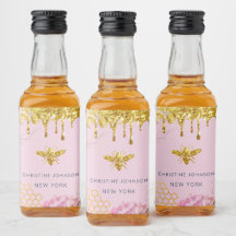 bijenlogo en roze hortensia likeur fleslabel