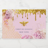 bijenlogo en roze hortensia likeur fleslabel likeurfles etiket (Enkel label)