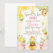 Bijenmeisje 1e verjaardag uitnodigen, hommel, honi kaart (Voorkant / Achterkant)