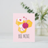 Bijenmijn Cute Bee met roze Valentijn Hearts Briefkaart (Staand voorkant)