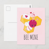 Bijenmijn Cute Bee met roze Valentijn Hearts Briefkaart (Voorkant / Achterkant)