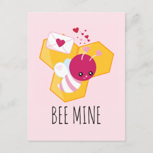 Bijenmijn Cute Bee met roze Valentijn Hearts Briefkaart