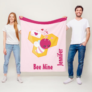 Bijenmijn Cute Bee met roze Valentijn Hearts Fleece Deken